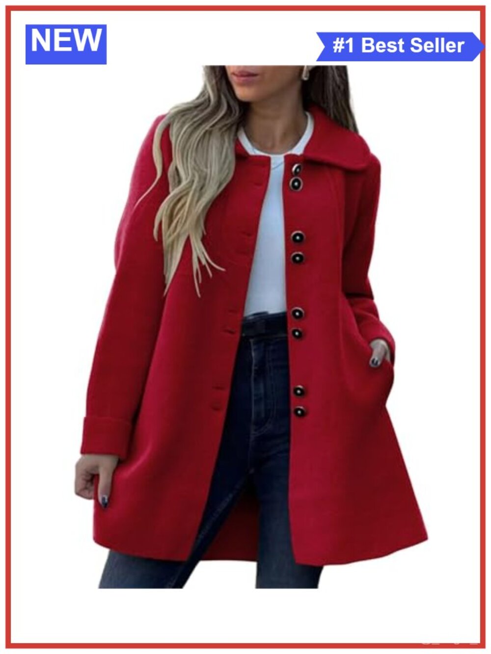 Women's Wool Blend Pea Coat Single Breasted Lapel Overcoat